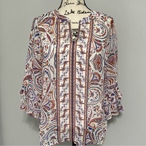 Liz Claiborne White Multicolor Paisley Blouse Size S